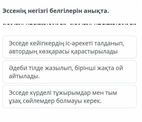 Эссенің негізгі белгіерін анықта. Көмектесіндерш өтінем керек болып тур​