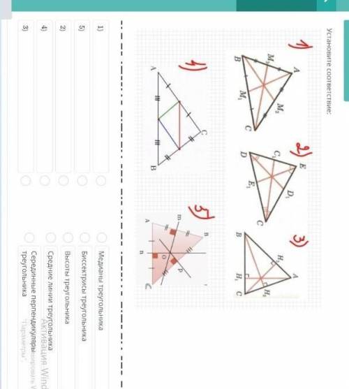 Установите соответствие : Медианы треугольникаБиссектрисы треугольникаThcoы реальникаСредние линии т