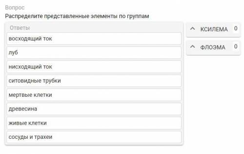 Распределите представленные элементы по группам КСИЛЕМА: ФЛОЭМА:
