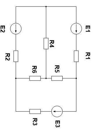 Мне дано: E1=100В, E2=50B, E=60B, R1=40ом, R2=80ом, R3=10ом, R4=12ом, R5=40ом, R6=80ом. Надо найти: