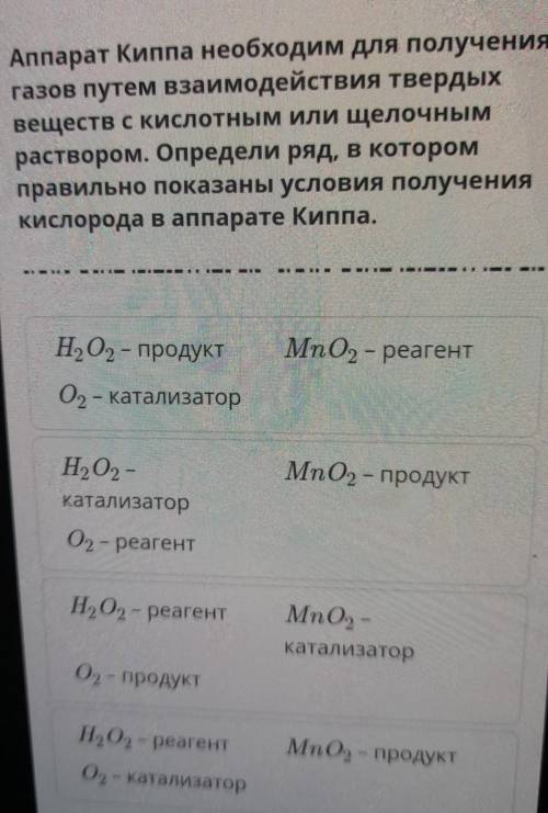 Аппарат Киппа необходим для получения газов путем взаимодействия твердыхвеществ с Кислотным или щело