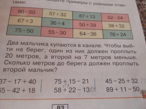 Два мальчика купаются в канале. Чтобы выйти на берег, один из них должен проплыть 20 метров, а второ