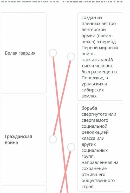 Интервенция4.Контрреволюция5.чехословацкий корпуcC. наиболее острая форма социальной борьбы населени