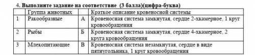 4. Выполните задание на соответствие ( )(цифра-буква) Группа животных Ракообразные Краткое описание