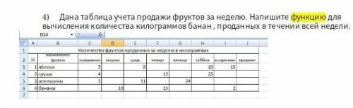 Дана таблица учета продажи фруктов за неделю. Напишитефункцию для вычисления количества килограммов