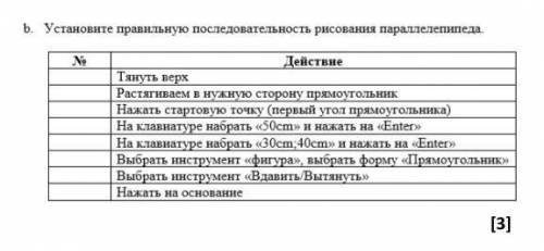 Установите правильную последовательность рисование параллелепипеда​