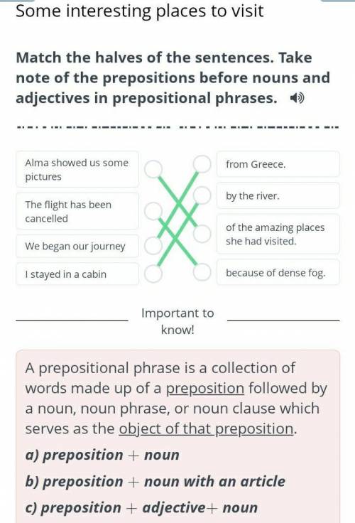 Some interesting places to visit Match the halves of the sentences. Take note of the prepositions be