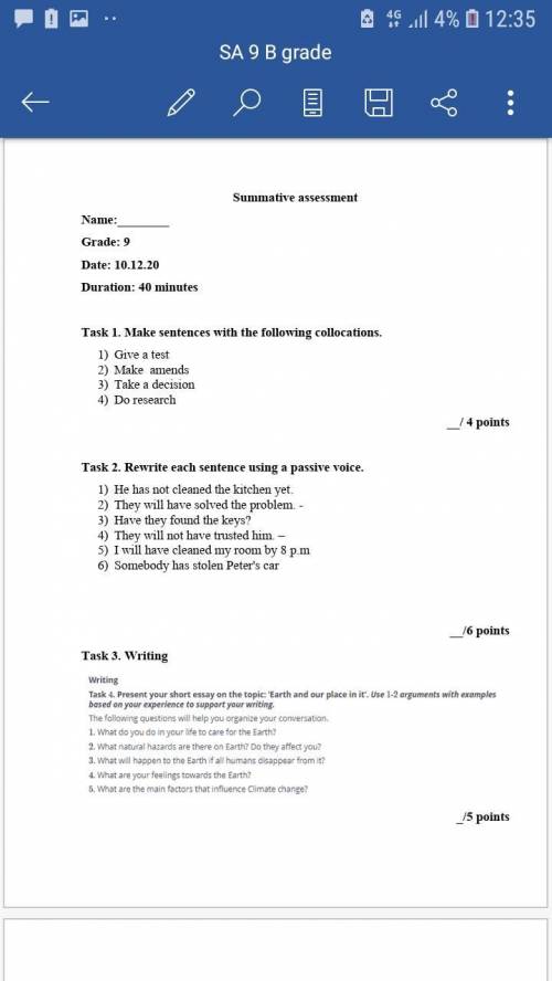 Task 1. Make sentences with the following collocations. 1) Give a test 2) Make amends 3) Take a deci