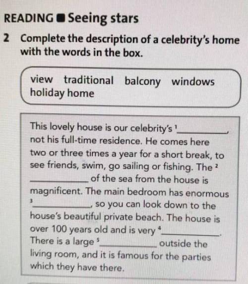 2 Complete the description of a celebrity's home with the words in the box. ​