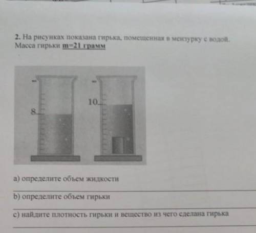 на рисунке показаны гелька помещенная в мензурку с водой массой M = 21 Грамм а Определите объём жидк