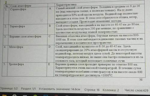 Ne | Слои атмосферы 1. | СтратосфераAли2. ТермосфераB3.Верхние слои атмосферысХарактеристикаСамый ни