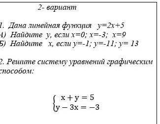 1. Дана линейная функция у=4х-3 A) Найдите у, еслих=0, х= 3; х=9Б) Найдите х, если у=-1; у=-11, у= 1