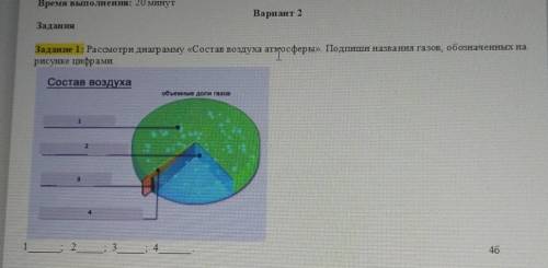 Время Вариант 2ЗаданияЗадание 1: Рассмотри диаграмму «Состав воздуха атаросферы». Подпиши названия г