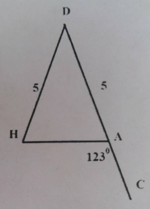 На рисунке дан треугольник ABC угол CAH равен 123°. найти угол DHA​
