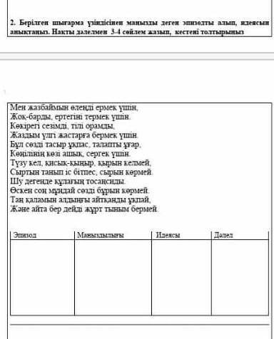 2. Берілген шыгарма үзіндісіне маңыды деген эпизодты алып, идеясын аныктаңыз. Нақты дәлелмен 3-4 сөй