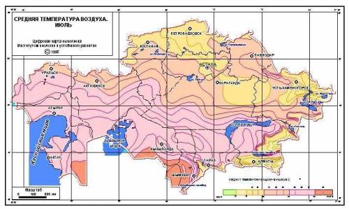 Используя карту «Суммарная солнечная радиация на территории Казахстана» из учебника, из учебника, из