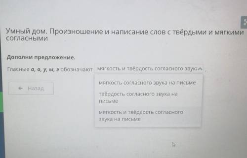 Умный дом. Произношение и написание слов с твёрдыми и мягкими согласнымиДополни предложениеГласные а