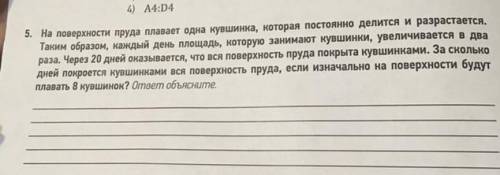 на поверхности пруда плавает одна кувшинка,которая постоянно делится и разрастается. Таким образом,к