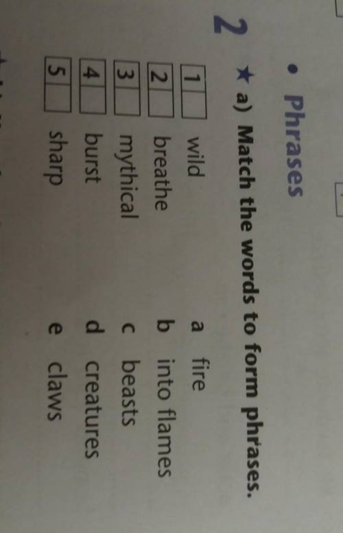 2 * a) Match the words to form phrases.1a firewild2.3breathemythicalburstsharpb into flamesc beastsd