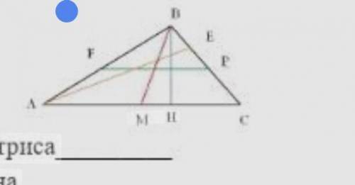 Определите по чертежу медиану, биссектрису, высоту и среднюю линию треугольника в буквенном обозначе