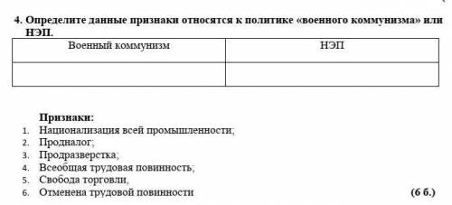 Определите данные признаки относятся к политике «военного коммунизма» или НЭП. Военный коммунизм НЭП