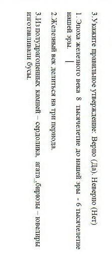 3. Укажите правильное утверждение: Верно (Да). Неверно (Нет) 1. Эпоха железного века 8 тысячелетие д