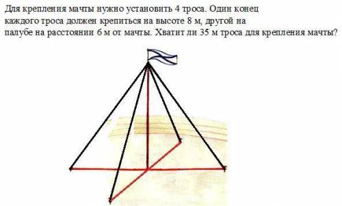 Для крепления мачты нужно установить 4 троса. один конец каждого троса должен крепиться на высоте 8