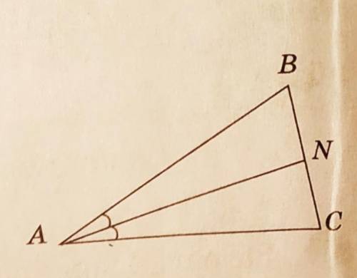 У трикутнику ABC AB=8см, AC=8см , BC=10 см. Знайдiть вiдрiзки на якi бiсектриса AN дiлить сторону BC