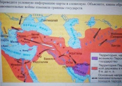 Переведите условную информацию карты в словесную. Объясните, каким образом завоевательные воины изме