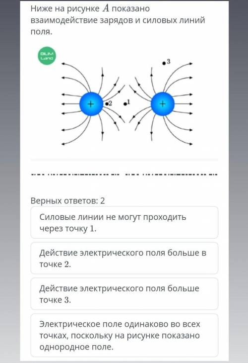 Силовые линии не могут проходить через точку 1. Действие электрического поля больше в точке 2.Действ