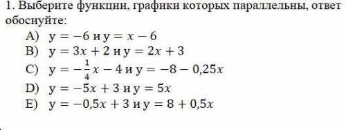 Выберите функции, графики которых параллельны, ответ обоснуйте обязательно обосновать ответ