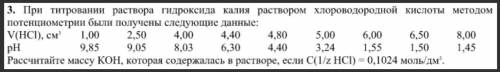 При титровании раствора гидроксида калия раствором хлороводородной кислоты методом потенциометре был