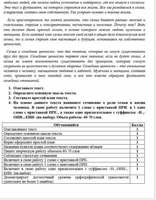 На основе данного текста напишите сочинение о роли семьи в жизни человека. В свою работу включите 1