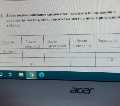 2. Дайте полное описание химического элемента по названило и количеству частиц, заполнив пустые мест