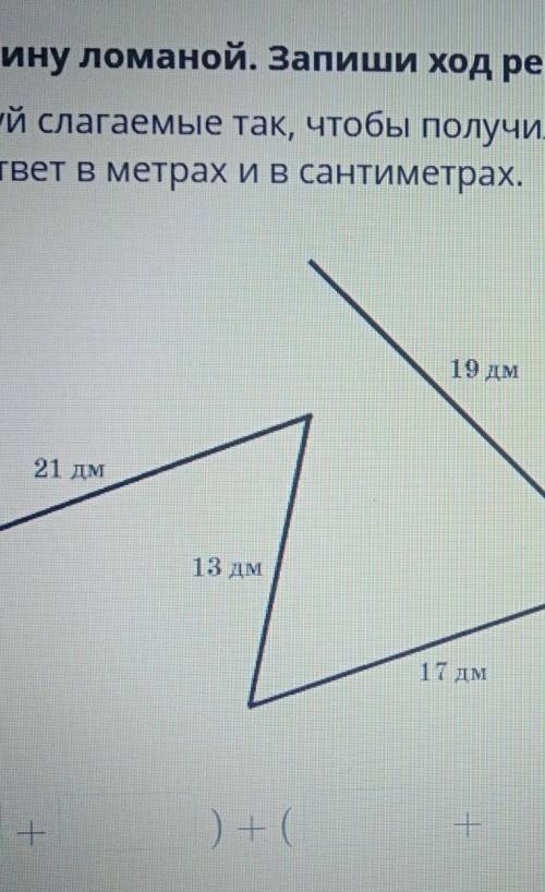 Найди длину ломаной. Запиши ход решения без единиц измерения. Сгруппируй слагаемые так, чтобы получи