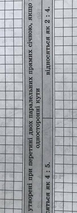 Знайдіть кути утворені при перетині січною якщо внутрішні односторонні кути відносяться як 4:5