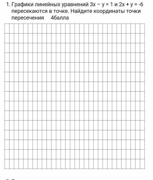 Графики линейных уравнений 3x – y = 1 и 2х + у = -6 пересекаются в точке. Найдите координаты точки п