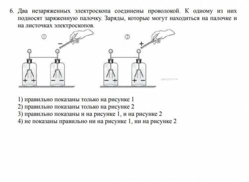 Два незаряженных электроскопа соединены проволокой. К одному из них подносят заряженную палочку. Зар