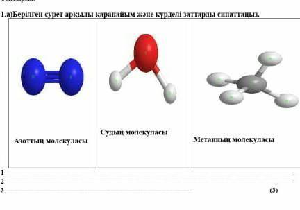 Берілген сурет арқылы ұарапайым және күрделі заттатды сипаттаңыз 1 азоттың малекуласы2 судың малекул