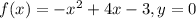 f(x)=-x^{2}+4x-3, y=0