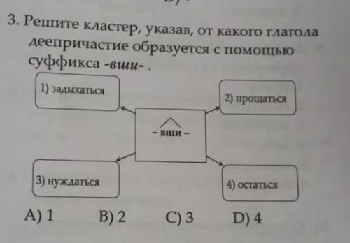 Решите кластер,указав,от какого глагола деепричастие образуется с суффикса -вши-​