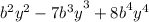 {b}^{2} {y}^{2} - {7b {}^{3} y}^{3} + {8b}^{4} {y}^{4}