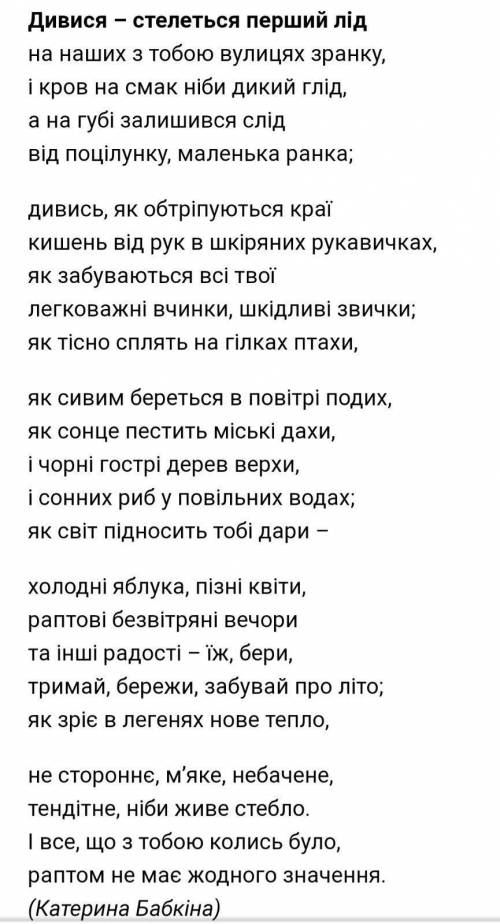 Художні засоби вірша «дивися стелиться перший лід» Катерина Бабкіна