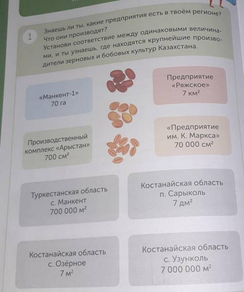 Знаешь ли ты, какие предприятия есть в твоем регионе? Установи соответствие между одинаковыми величи