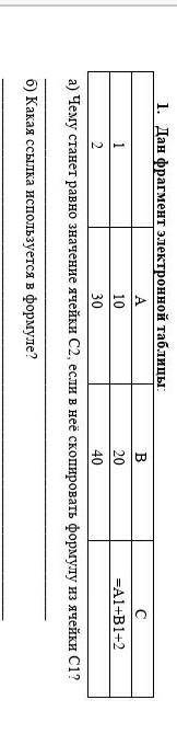 Дан фрагмент электронной таблицы a) чему станет равно значение ячейки.C2, если в неё скопировать фор