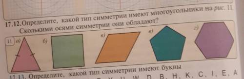 17.12. Определите, какой тип симметрии имеют многоугольники на рис. 11 Сколькими осями симметрии они