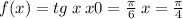 f(x) = tg \: x \: x0 = \frac{\pi}{6} \: x = \frac{\pi}{4}