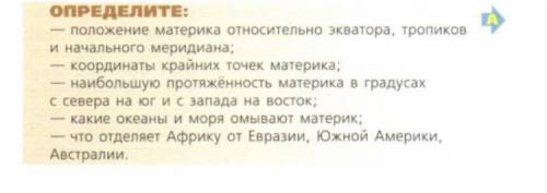 Определите: -Положение материка относительно экватора, тропиков и начального меридиана; -Координаты