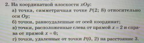 Запишити в виде равенств или неравенств соотношения между координатами заданых точек. На координатно