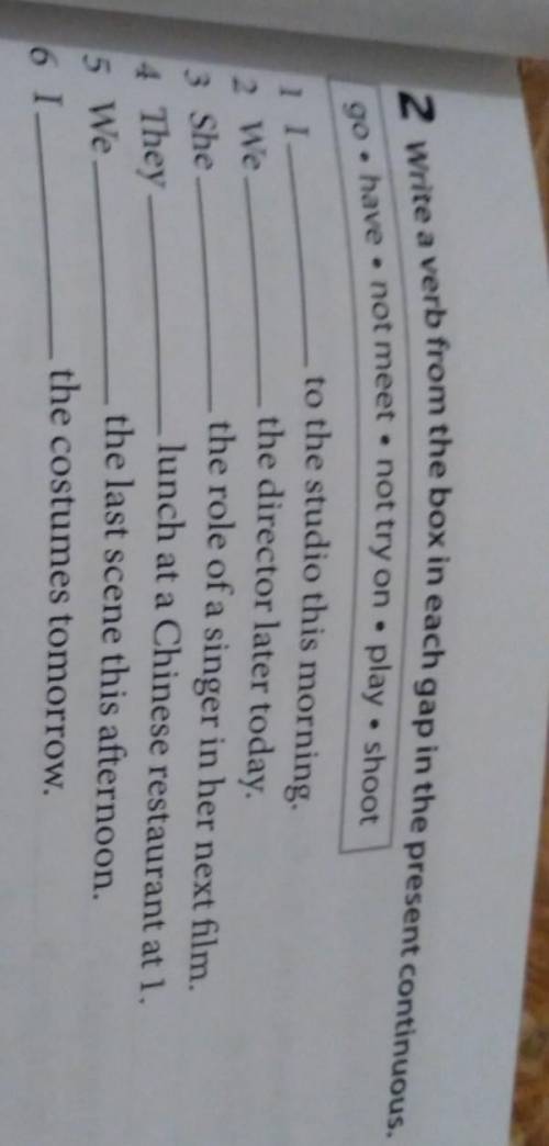 2 Write a verb from the box in each gap in the present continuous go .. have not meet . not try on .